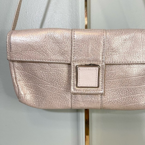 Laudi Vidni Silver Metallic Foldover Leather Sling Mini Shoulder Bag - Picture 3 of 9